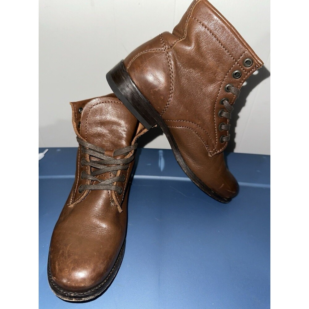 FRYE Tyler Lace Up Leather Cognac Brown Combat Boots Women’s Size 6B